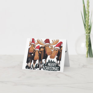 Funny Moose in Santa Hats Christmas Abstract  Card