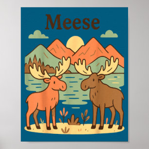 Funny moose meese cute nature wildlife animal kids poster