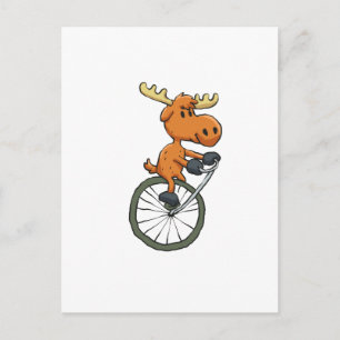 Funny Moose on monocycle choose background colou Postcard