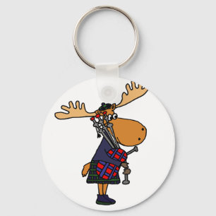 Funny Moose Playing Bagpipes Art Key Ring