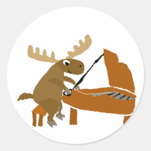 Funny Moose Playing Piano Original Art Classic Round Sticker