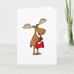 Funny Moose Playing Red Saxophone Original Art Holiday Card