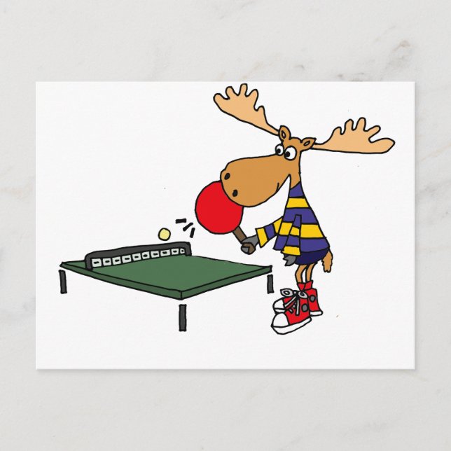 Funny Moose Playing Table Tennis Cartoon Postcard (Front)