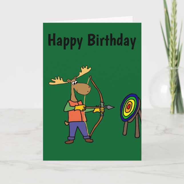 Funny Moose Practicing Archery Card (Front)