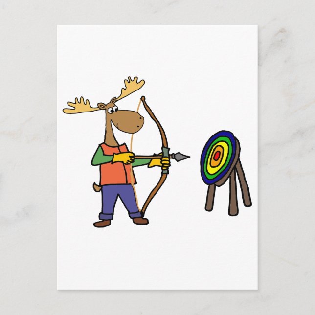 Funny Moose Practicing Archery Postcard (Front)