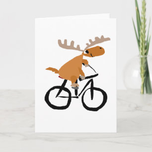 Funny Moose Riding Bicycle original art Holiday Card