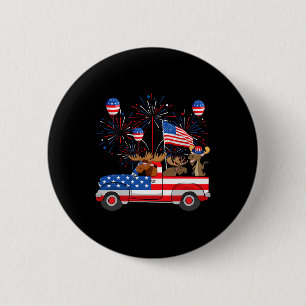 Funny Moose Riding Red Truck Usa Flag Patriotic 4t 6 Cm Round Badge