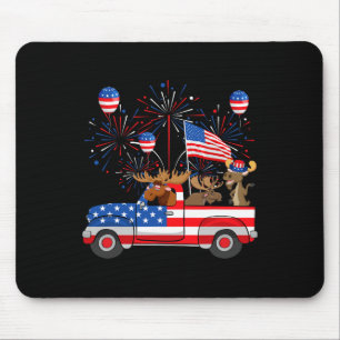 Funny Moose Riding Red Truck Usa Flag Patriotic 4t Mouse Pad