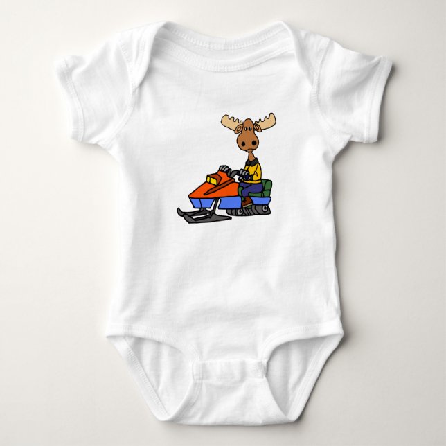 Funny Moose Snowmobiling Baby Bodysuit (Front)