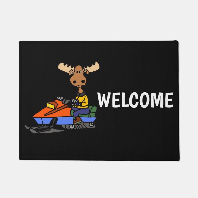 Funny Moose Snowmobiling Doormat (Front)