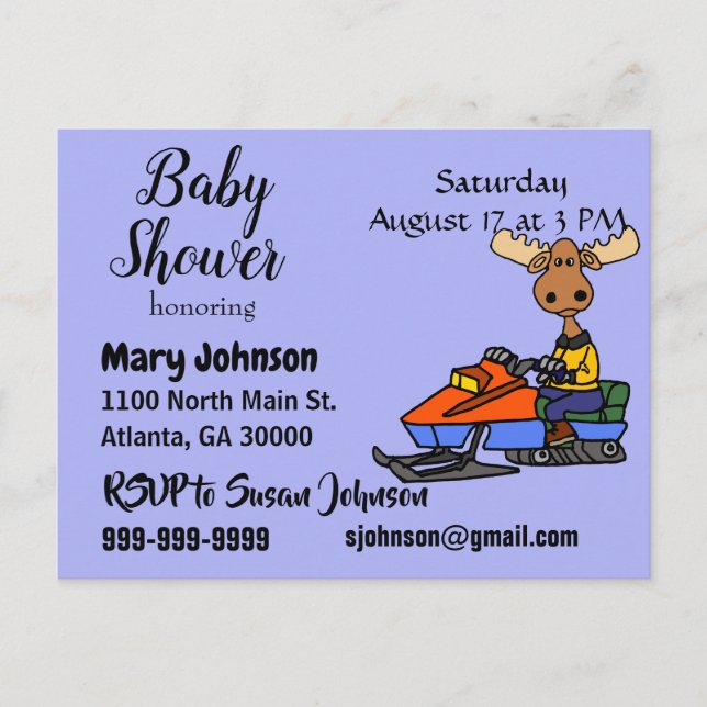 Funny Moose Snowmobiling Invitation Postcard (Front)