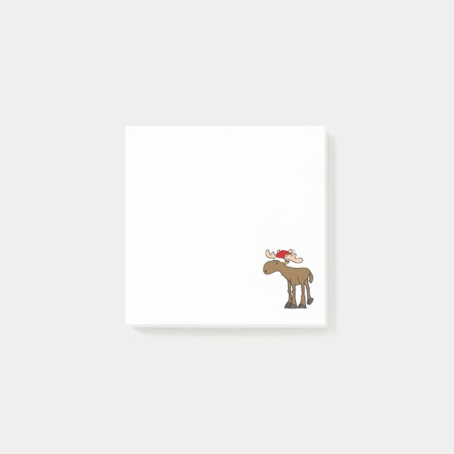 Funny Moose wearing Santa Hat Christmas Cartoon Post-it Notes (Front)