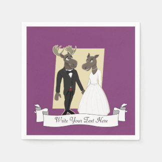 Funny Moose Wedding Cartoon Napkin