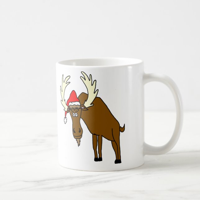 Funny Moose With Santa Hat Coffee Mug (Right)