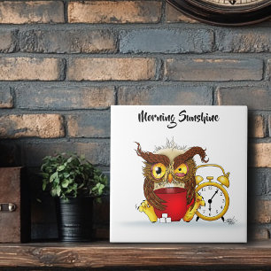 Funny Morning Cranky Owl Ceramic Tile