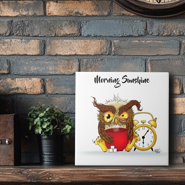 Funny Morning Cranky Owl Ceramic Tile (Creator Uploaded)