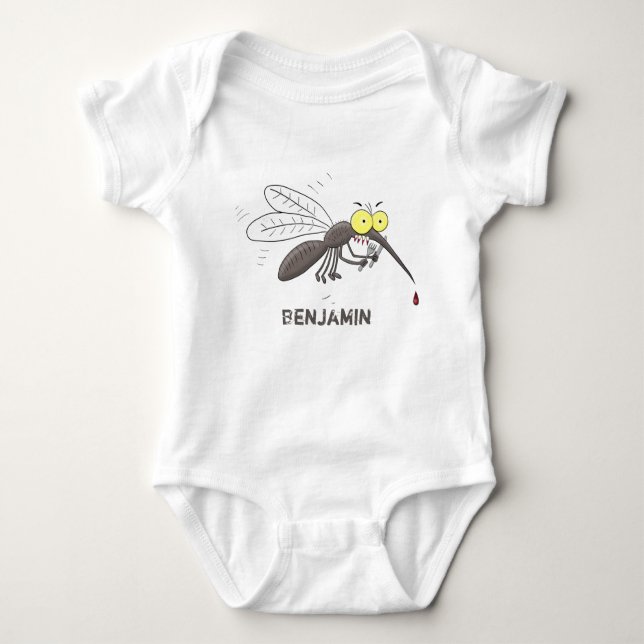 Funny mosquito insect cartoon illustration baby bodysuit (Front)