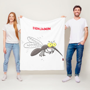 Funny mosquito insect cartoon illustration fleece blanket