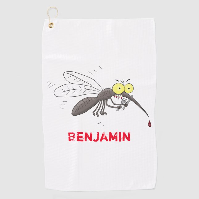 Funny mosquito insect cartoon illustration golf towel (Front)