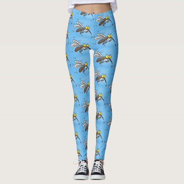 Funny mosquito insect cartoon illustration leggings (Front)