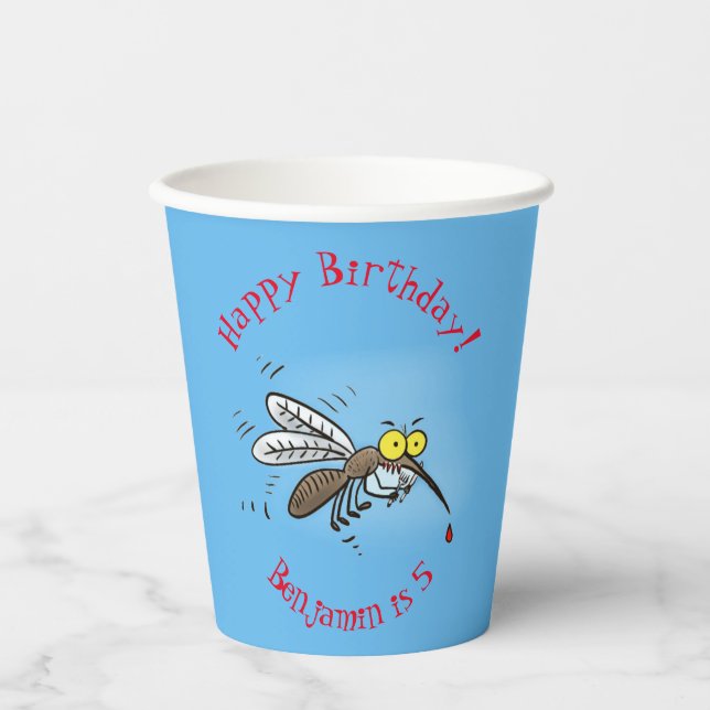 Funny mosquito insect cartoon illustration paper cups (Front)
