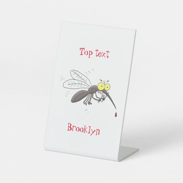 Funny mosquito insect cartoon illustration pedestal sign (Front)