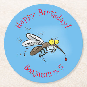 Funny mosquito insect cartoon illustration round paper coaster