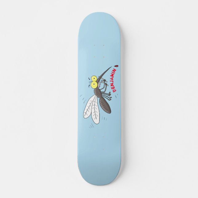 Funny mosquito insect cartoon illustration skateboard (Front)