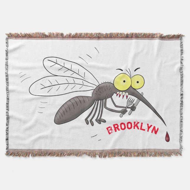 Funny mosquito insect cartoon illustration throw blanket (Front)