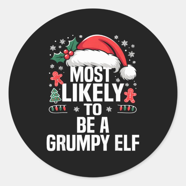 Funny Most Likely To Christmas Family Pajama Match Classic Round Sticker (Front)