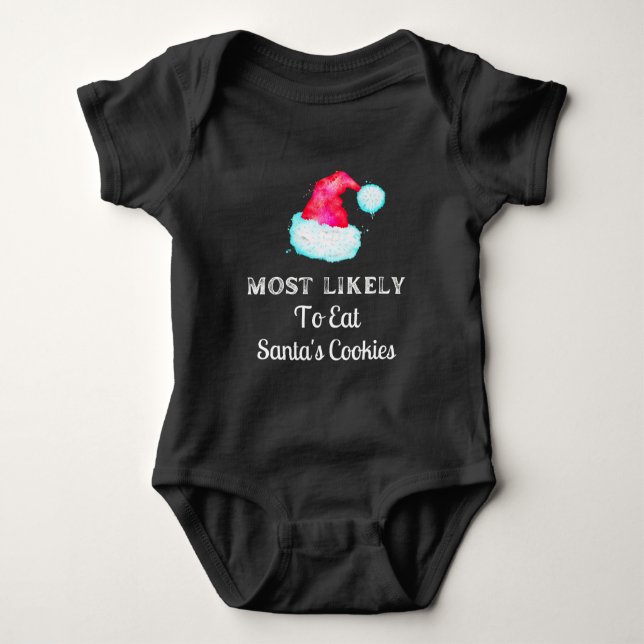 Funny Most Likely To Santa's Cookies Baby Bodysuit (Front)