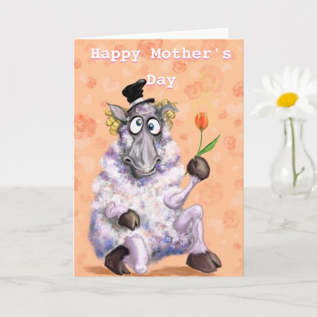 Funny Mother's Day Card Ram with Flower (Small Plant)