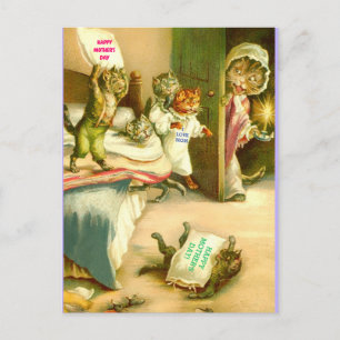 Funny Mother's Day Cat and Kittens, Vintage Image Postcard