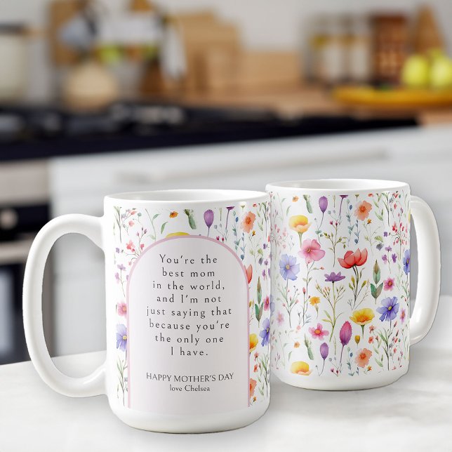  Funny Mother's Day Colourful Wildflower Pink Arch Coffee Mug (Mother's Day Mug for Mom with funny custom message and pretty wildflower pattern)