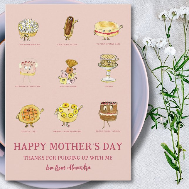 Funny Mothers Day Saying Holiday Card (Cute cake cartoon funny Mother’s Day greetings card)