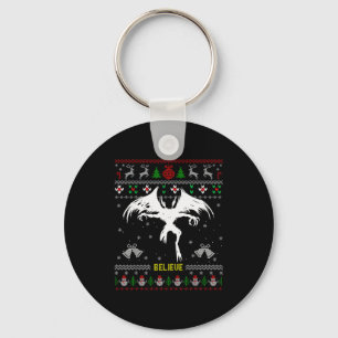 Funny Mothman Ugly Christmas Sweater Believe Crypt Key Ring