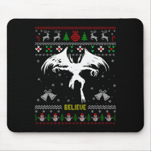 Funny Mothman Ugly Christmas Sweater Believe Crypt Mouse Pad