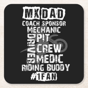Funny Motocross MX Dad #1 Fan Dirt Bike Coach Square Paper Coaster