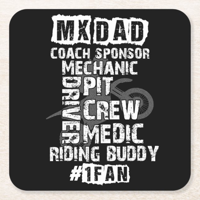 Funny Motocross MX Dad #1 Fan Dirt Bike Coach Square Paper Coaster (Front)