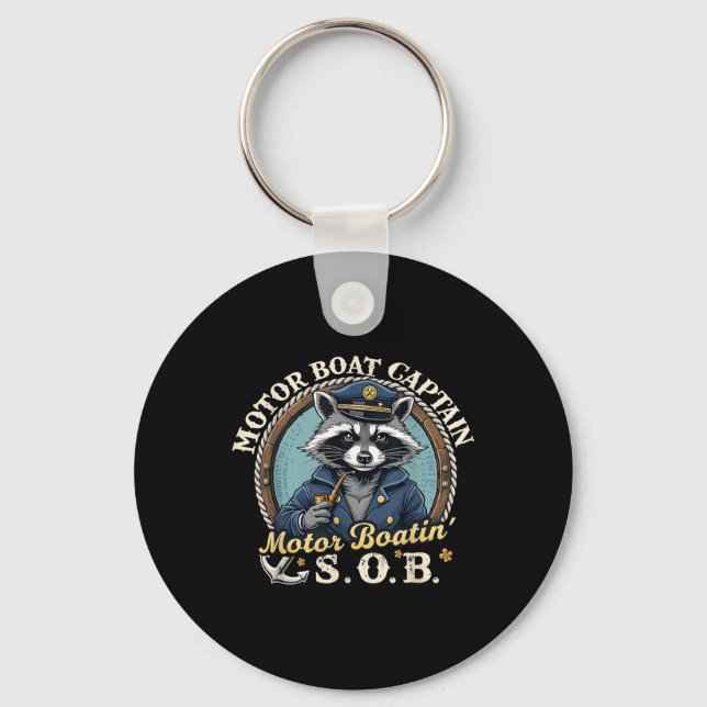 Funny Motor Boat Captain Nautical Racoon Meme Gra Key Ring (Front)