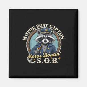 Funny Motor Boat Captain Nautical Racoon Meme Gra Magnet