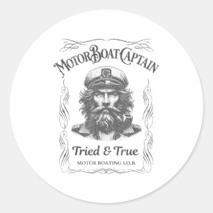 Funny motor boat captain pontoon lake boating classic round sticker