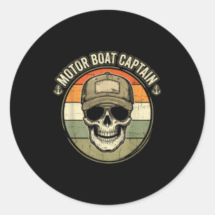Funny motor boat captain skeleton lake life graphi classic round sticker