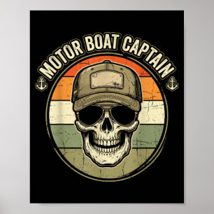 Funny motor boat captain skeleton lake life graphi poster