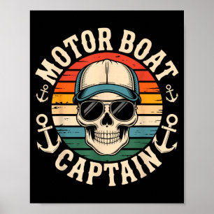 Funny motor boat captain skeleton lake life graphi poster