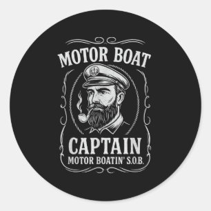 Funny Motor Boat Captain – Vintage Nautical Sailin Classic Round Sticker