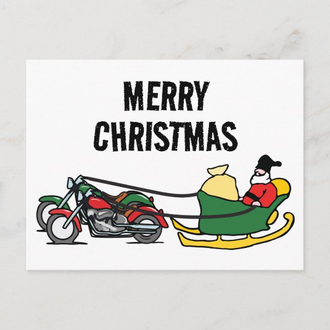 Funny Motorcycles Pulling Sleigh Christmas Postcard (Front)