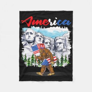 Funny Mount Rushmore Bigfoot American Flag Indepen Fleece Blanket