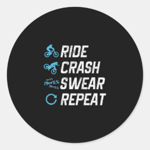 funny mountain bike ride crash swear repeat classic round sticker