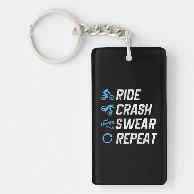 funny mountain bike ride crash swear repeat key ring (Front)